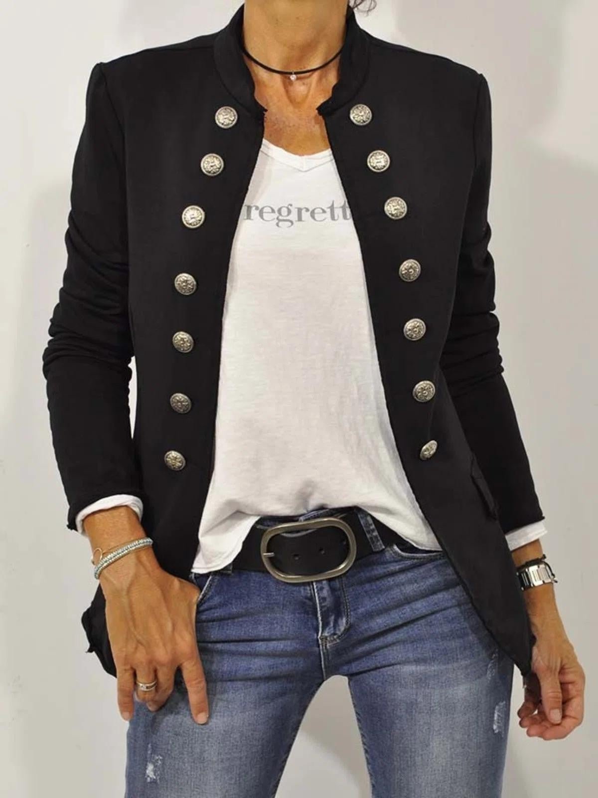 Women's Cotton Military-Style Blazer - Black
