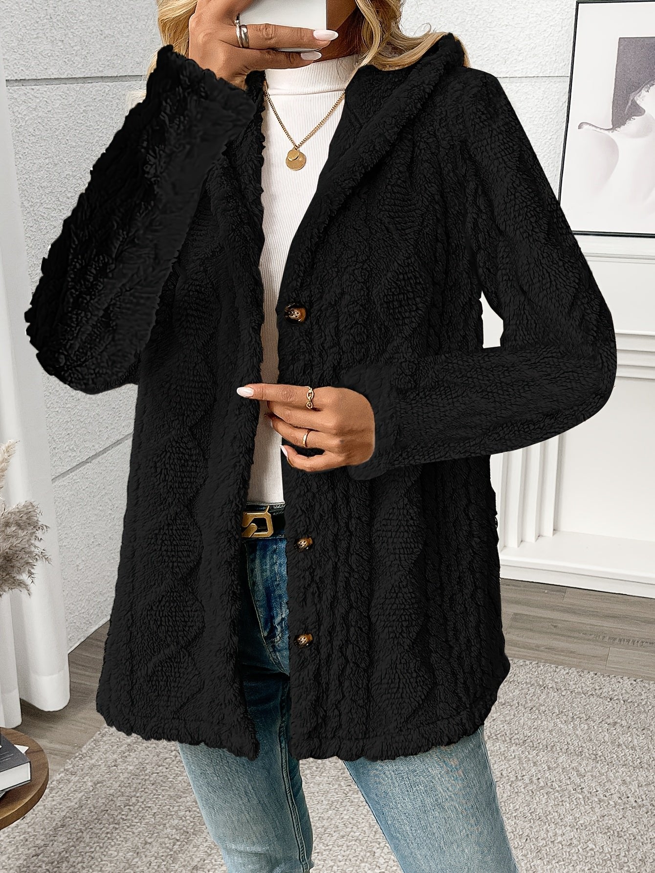 Women's Textured Hooded Longline Jacket