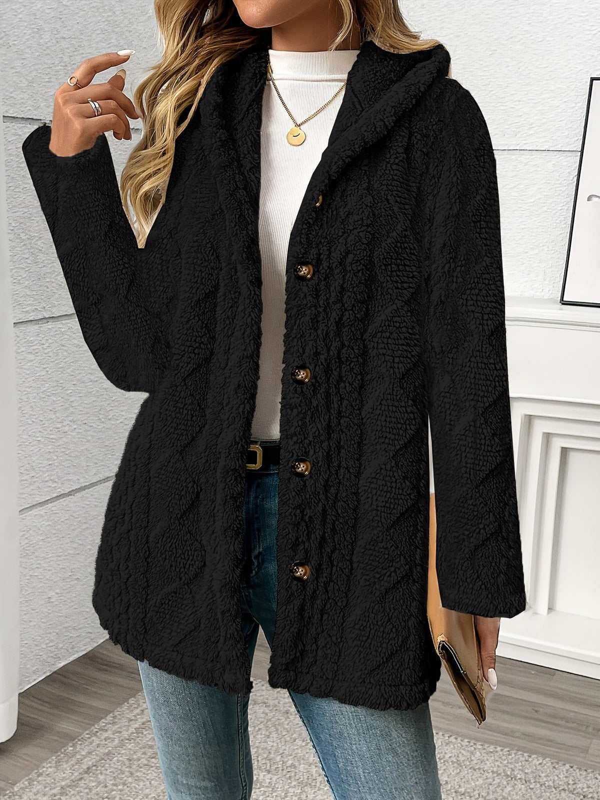 Women's Textured Hooded Longline Jacket
