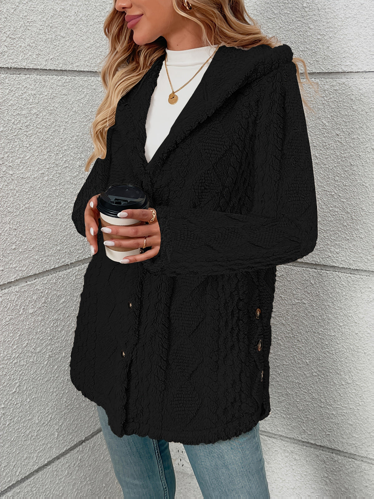 Women's Textured Hooded Longline Jacket