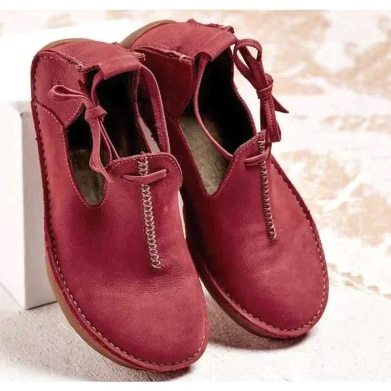 Women's Leather Ankle Boots - Red