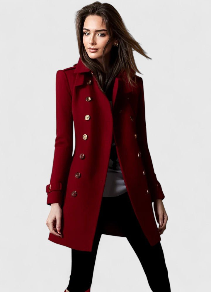 Women's Slim Belted Wool Coat - Red