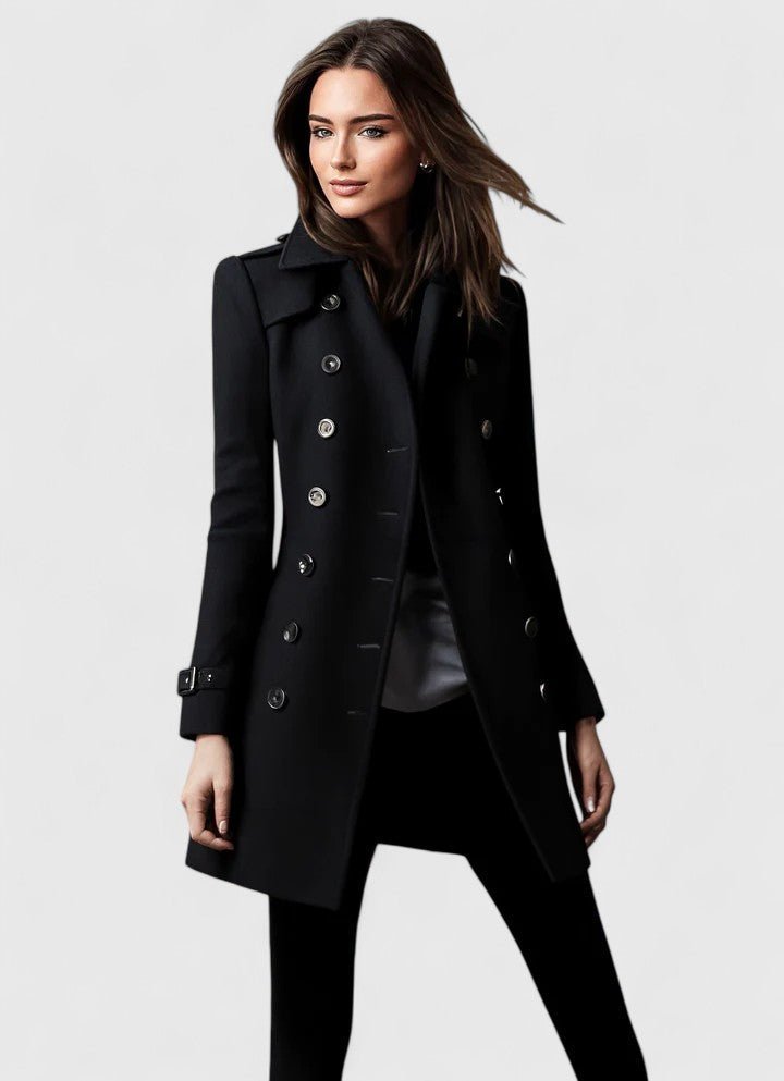Women's Slim Belted Wool Coat - Black