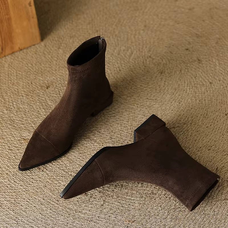 Women's Suede Pointed-Toe Ankle Boots - Brown Fur