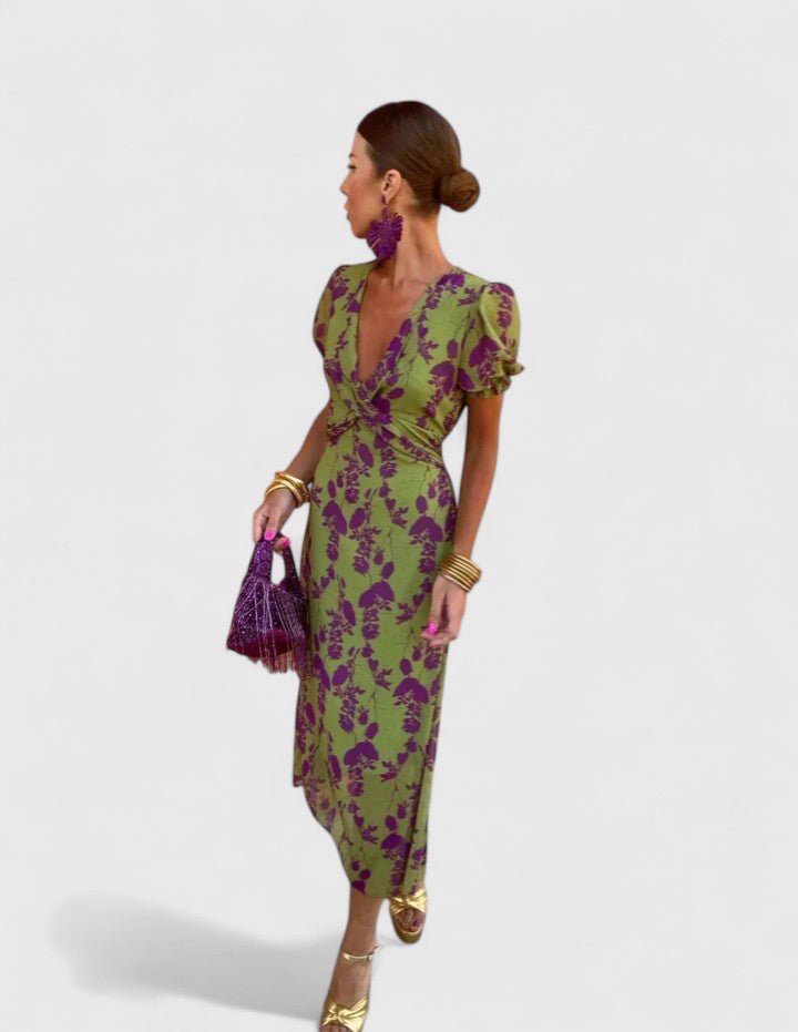 Women's Floral Cocktail Satin Midi Party Wrap Dress