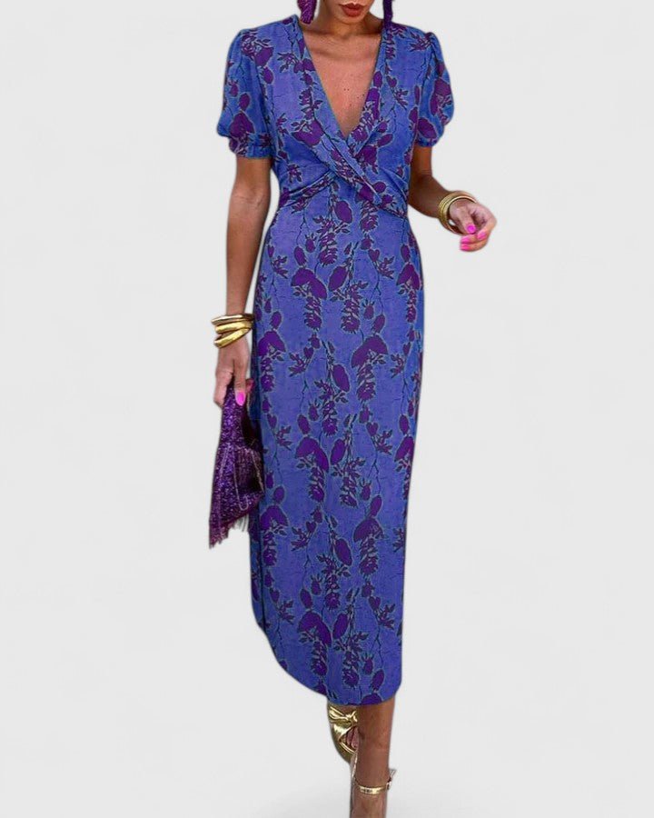 Women's Floral Cocktail Satin Midi Party Wrap Dress