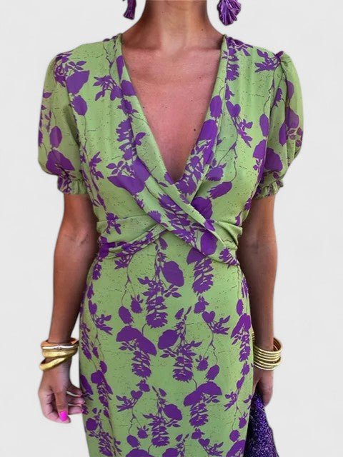 Women's Floral Cocktail Satin Midi Party Wrap Dress