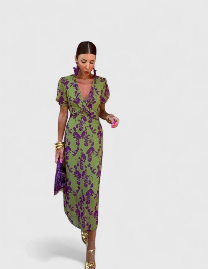 Women's Floral Cocktail Satin Midi Party Wrap Dress
