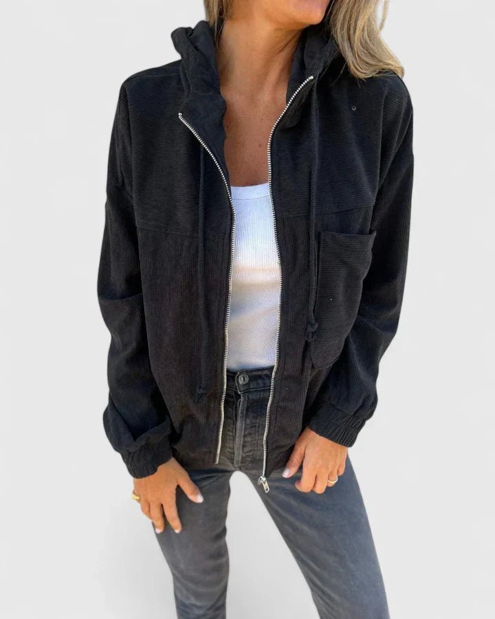Women's Oversized Corduroy Hooded Jacket - Black