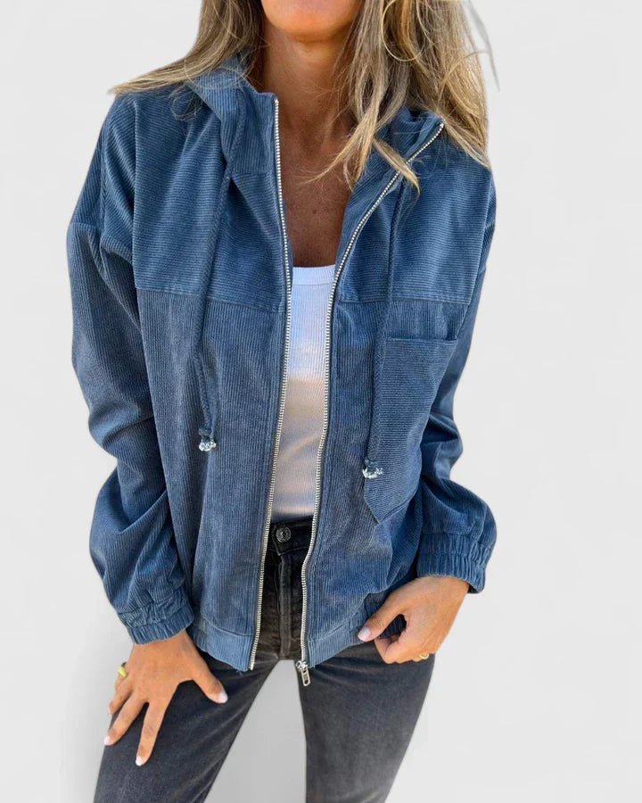 Women's Oversized Corduroy Hooded Jacket - Blue