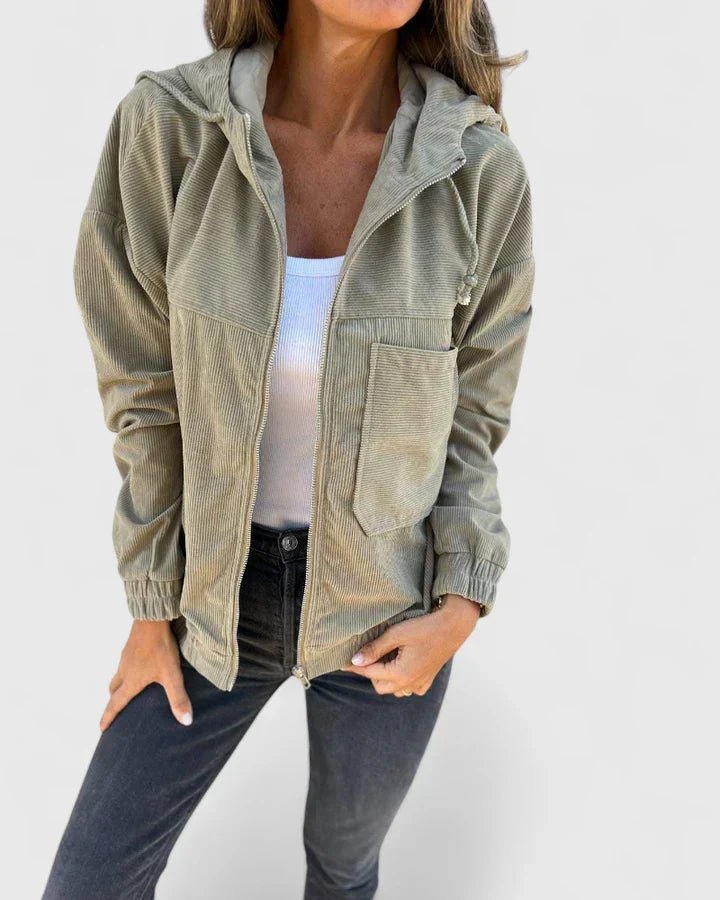Women's Oversized Corduroy Hooded Jacket - Green