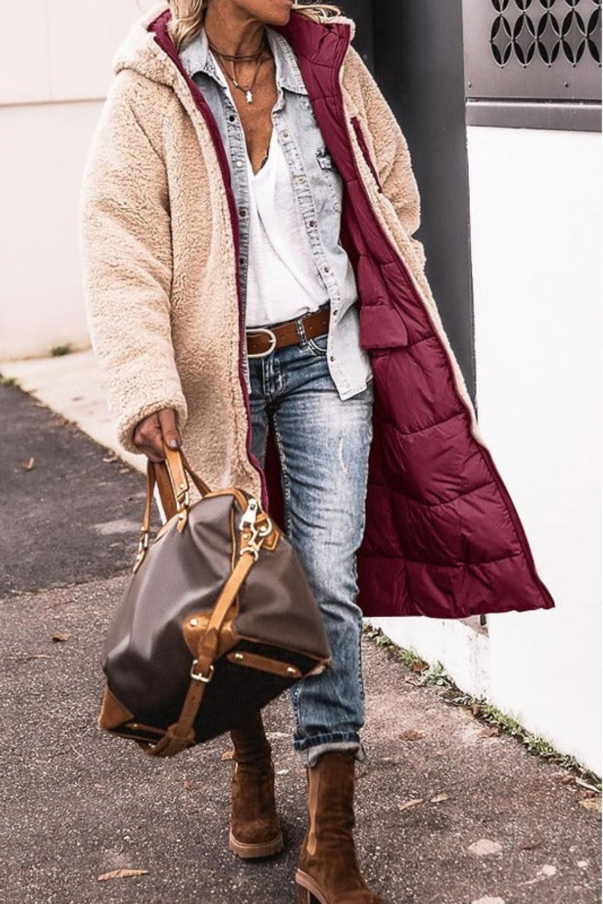 Women's Oversized Longline Teddy Puffer Coat