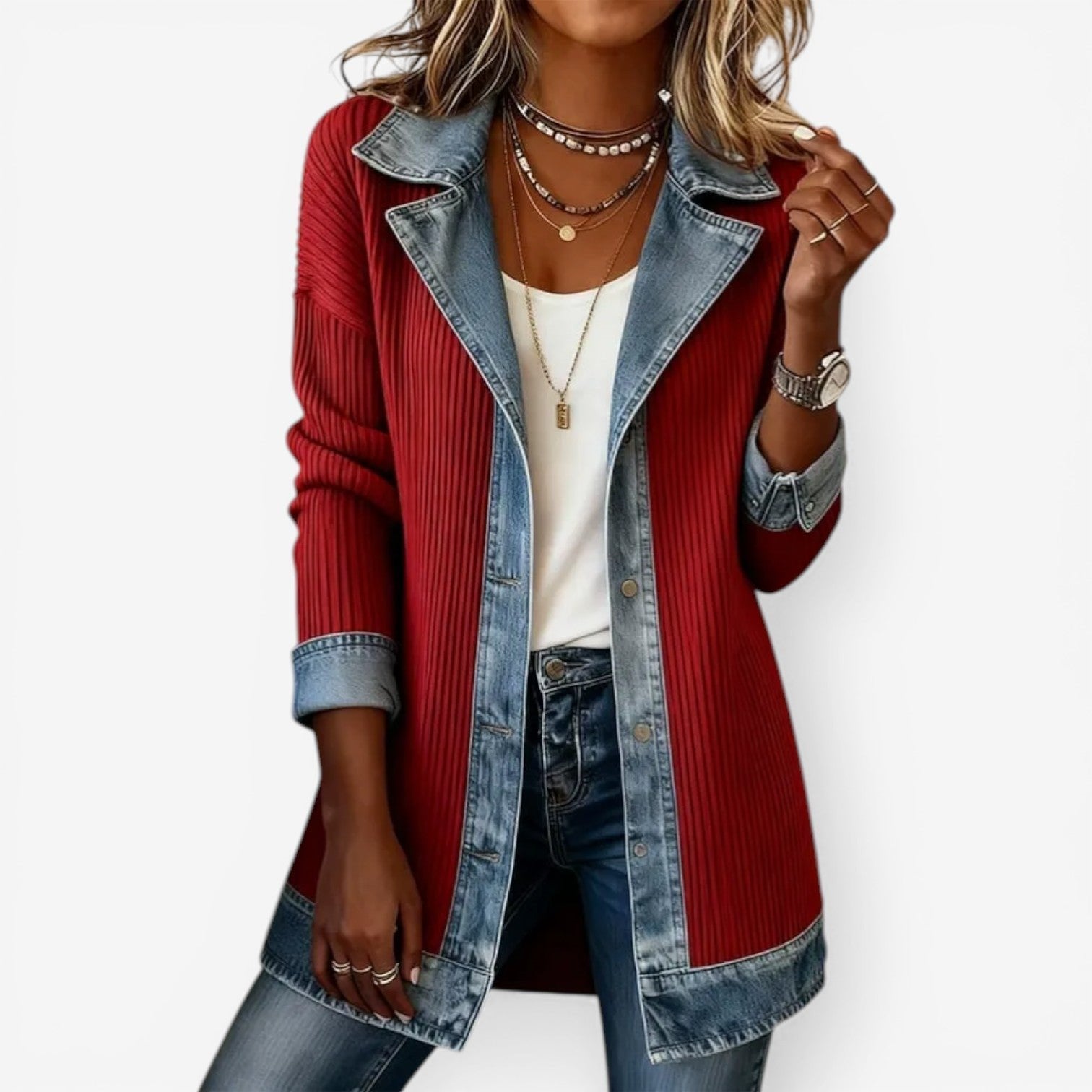 Women's Longline Knit Jacket - Red
