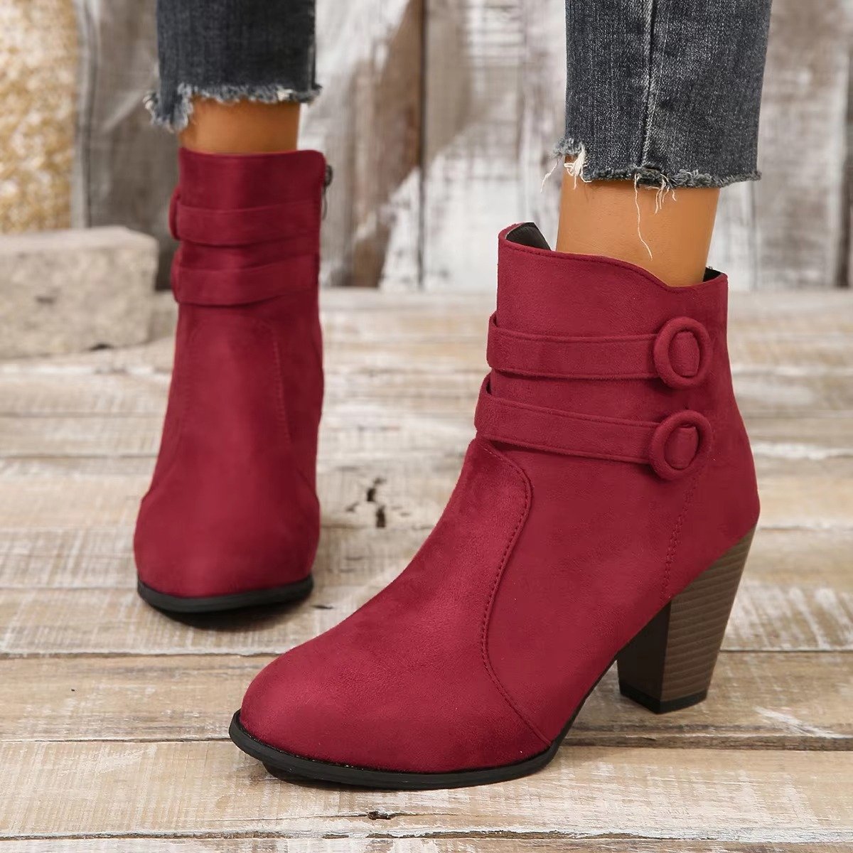 Women's Suede Ankle Boots - Red