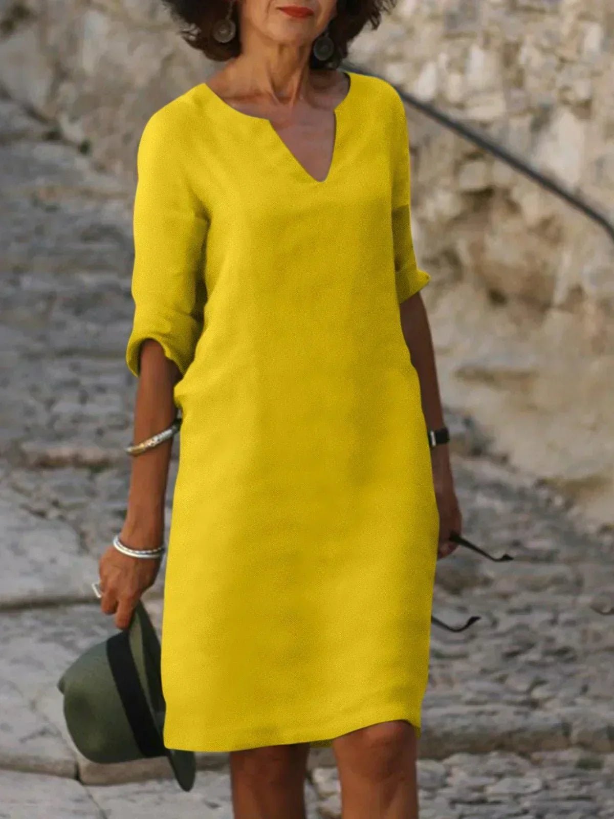 Women's Black Shift Dress - Yellow