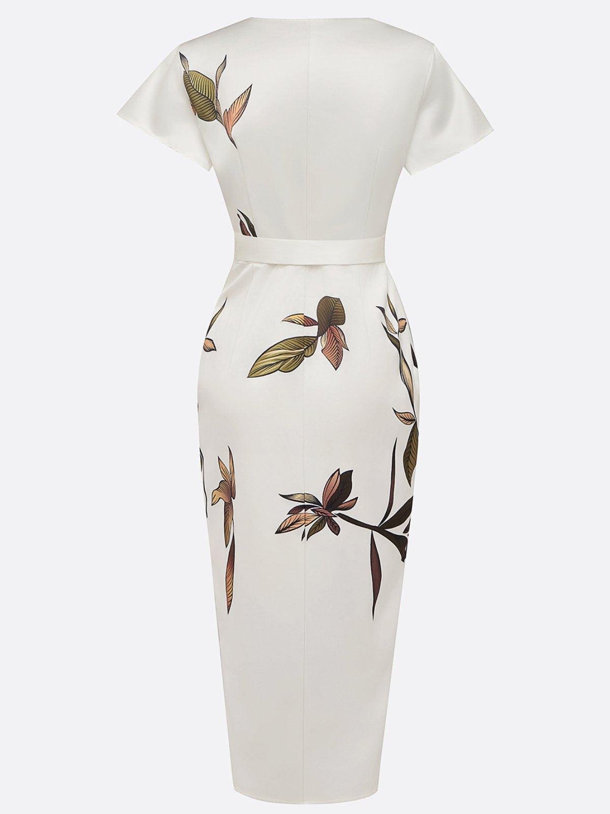 Women's Floral Satin Wrap Midi Party Dress