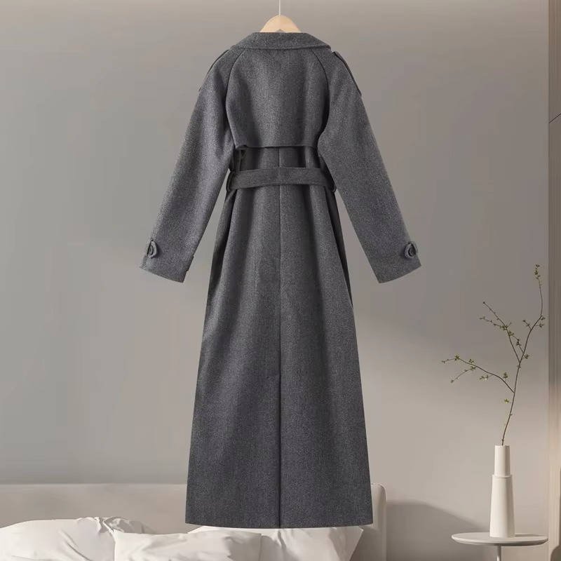 Women's Oversized Wool Trench Coat - Grey