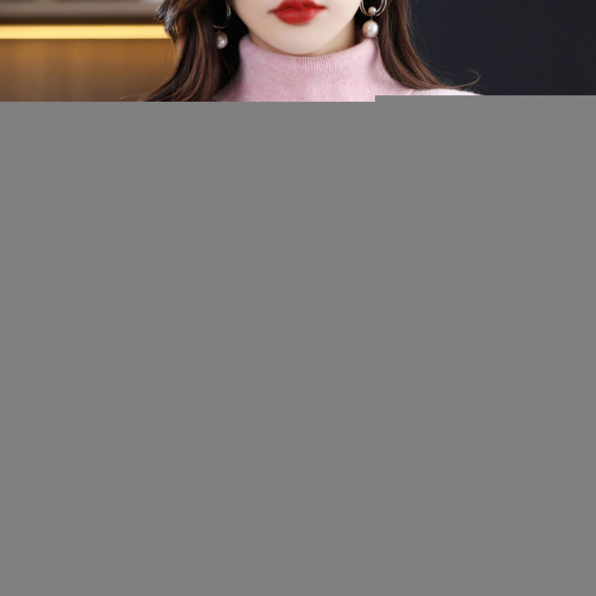 Women's Slim Cashmere Wool Roll Neck Jumper - Light pink