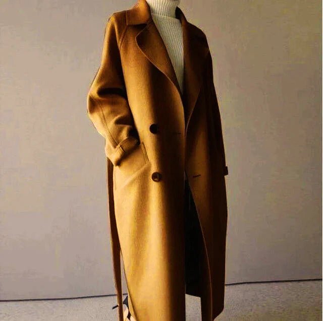 Women's Oversized Belted Wool Overcoat - Light Brown