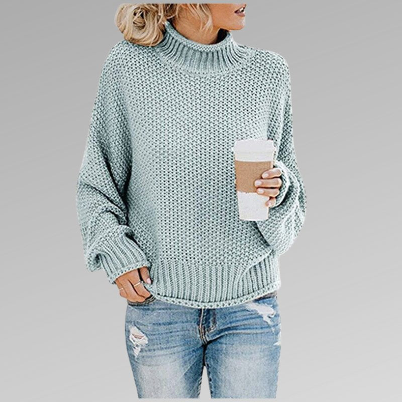 Women's Oversized Wool Roll Neck Jumper - Sky blue