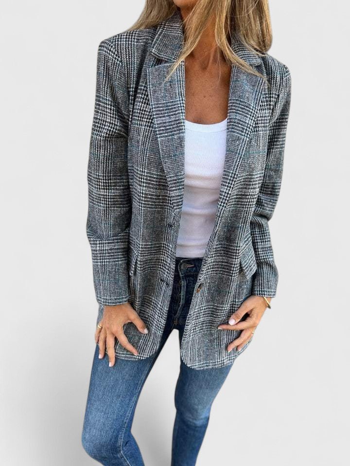 Women's Oversized Plaid Wool Blazer - Black