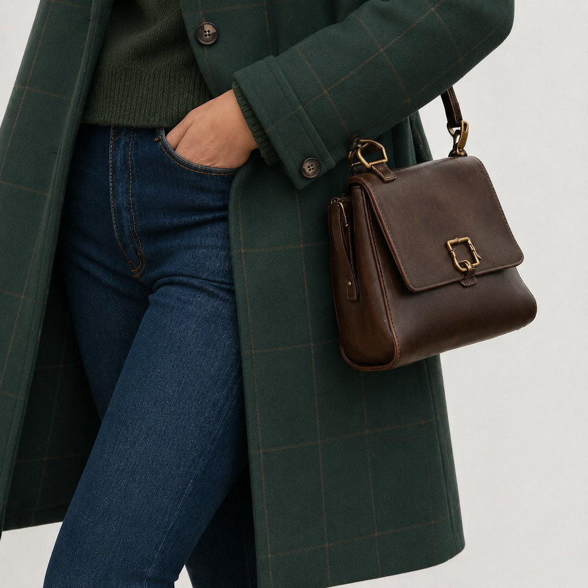 Women's Windowpane Longline Wool Coat