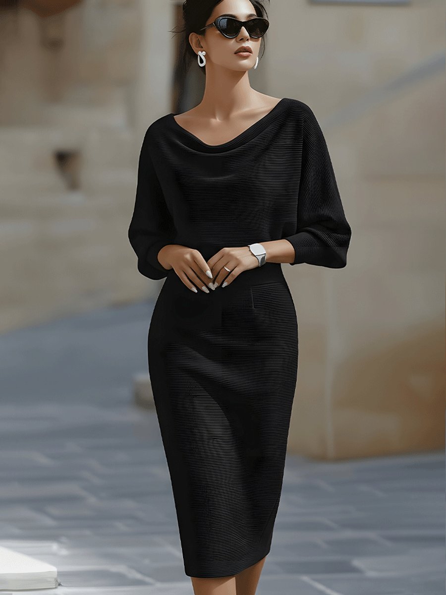Women's Bodycon Knit Ribbed Midi Dress - Black