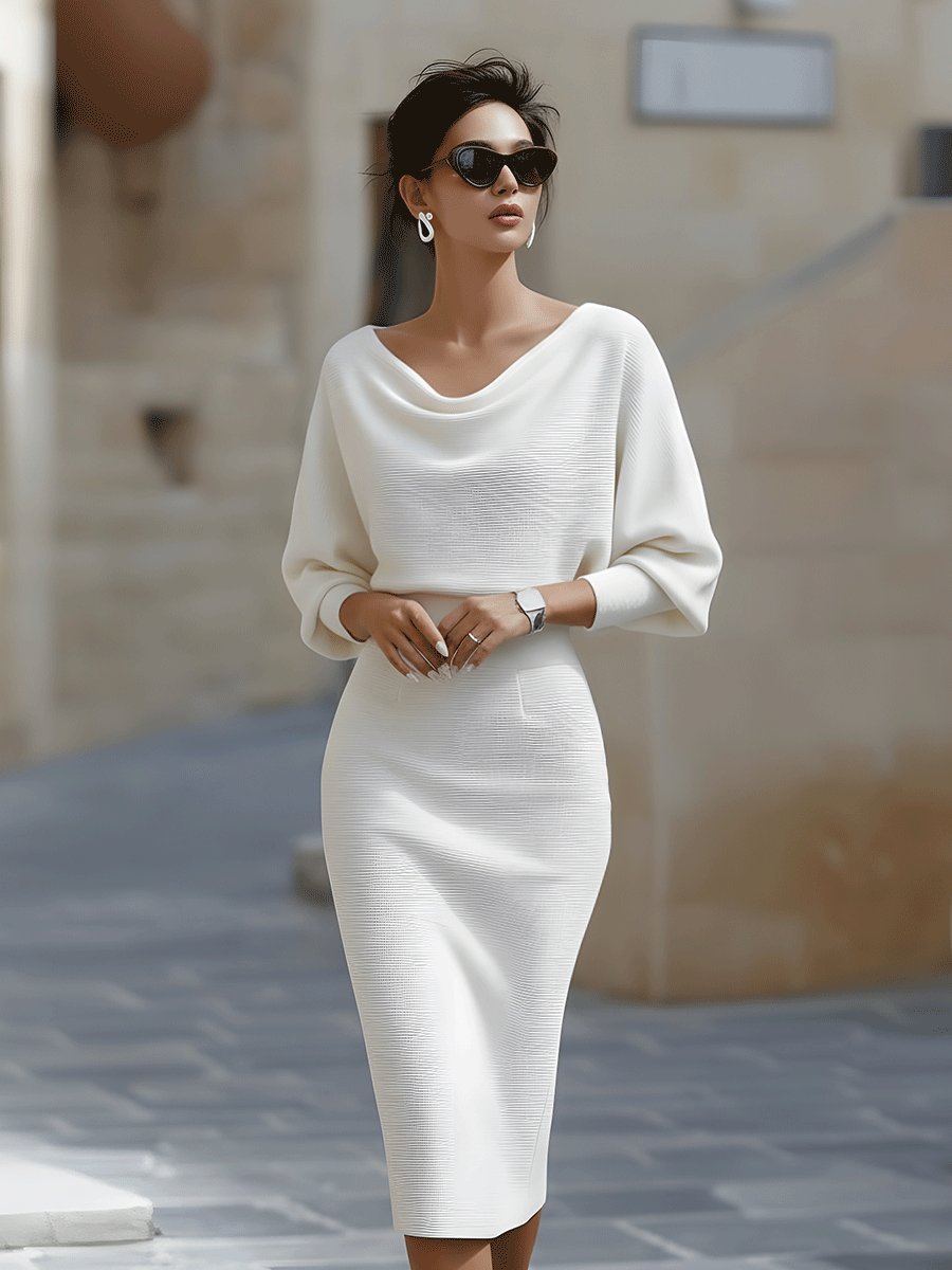 Women's Bodycon Knit Ribbed Midi Dress - White