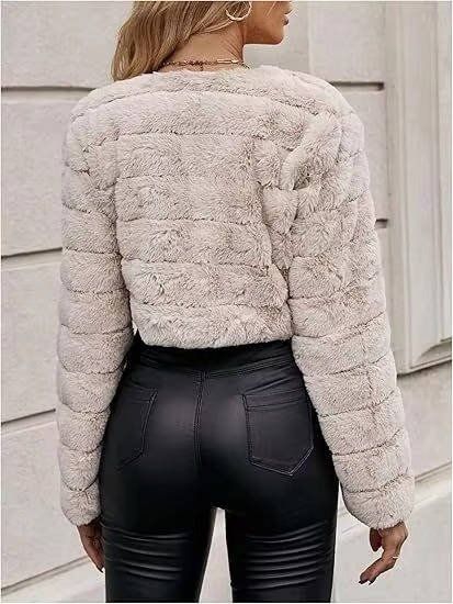 Women's Cropped Faux Fur Puffer Jacket