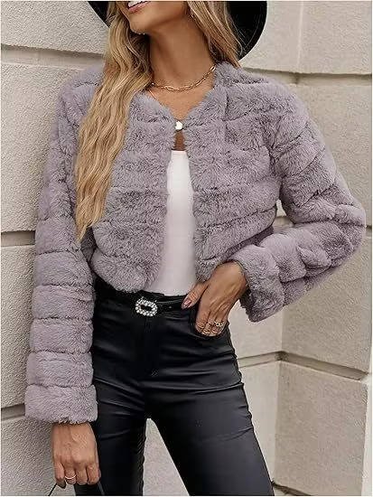 Women's Cropped Faux Fur Puffer Jacket