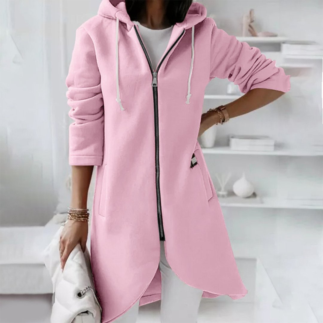 Women's Longline Hooded Coat - Pink