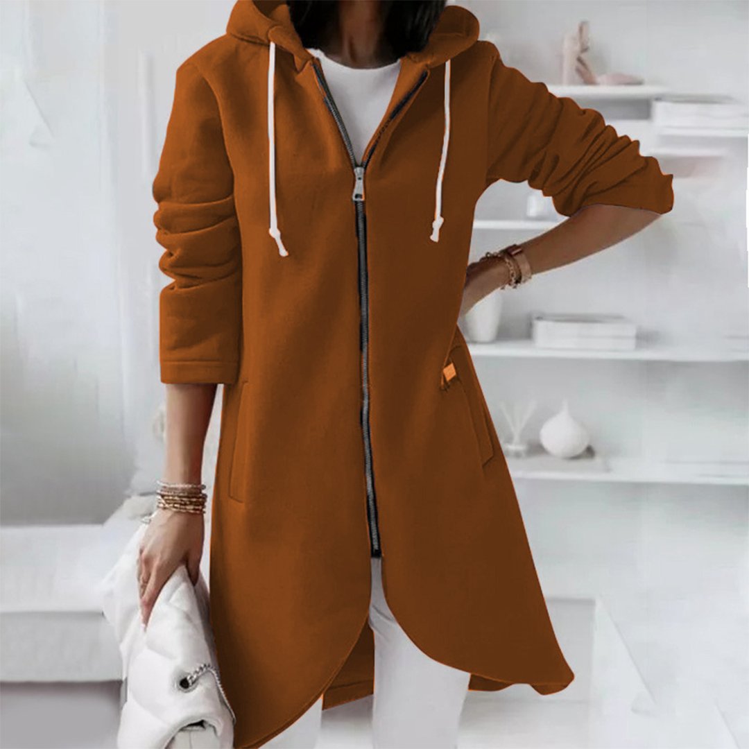 Women's Longline Hooded Coat - Coffee