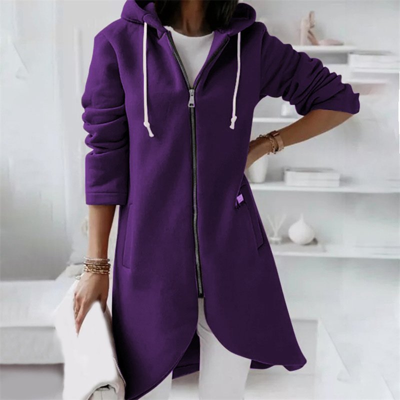 Women's Longline Hooded Coat - Purple