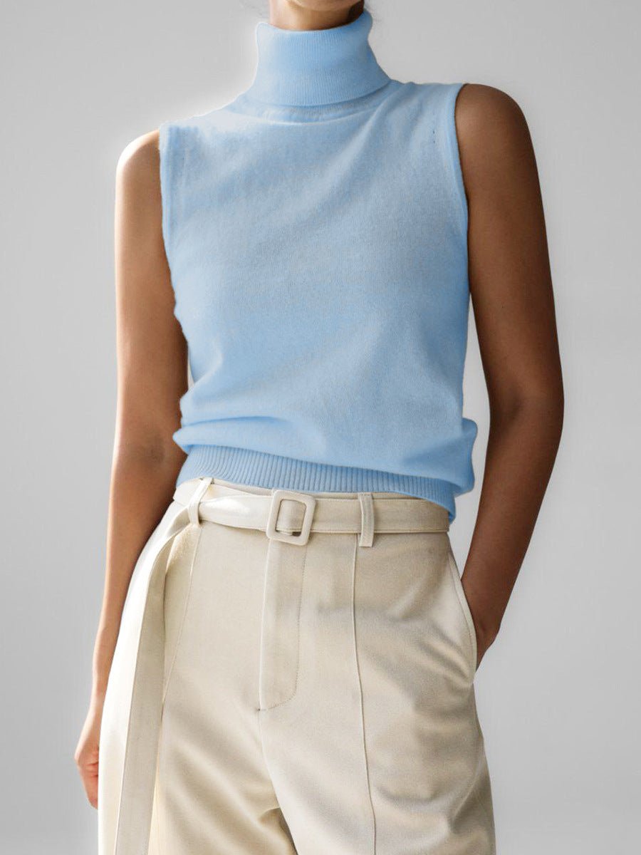 Women's Sleeveless Wool Roll Neck - Blue