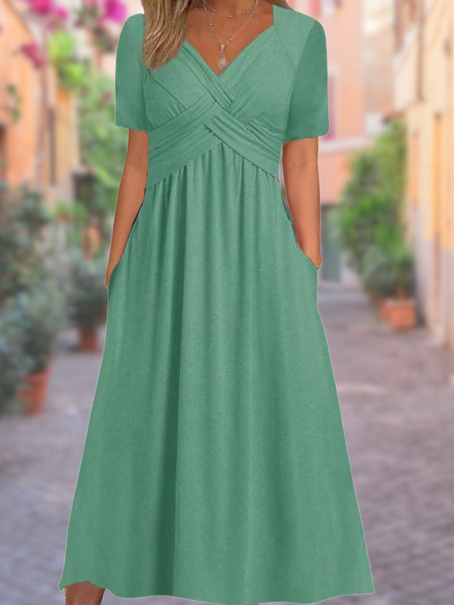 Women's Black Midi Wrap Dress - Green