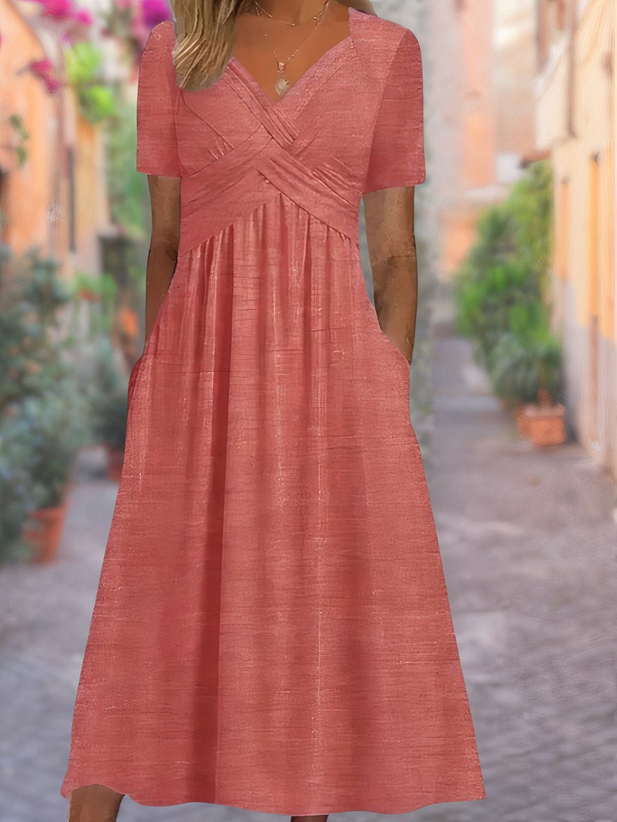 Women's Black Midi Wrap Dress - Pink