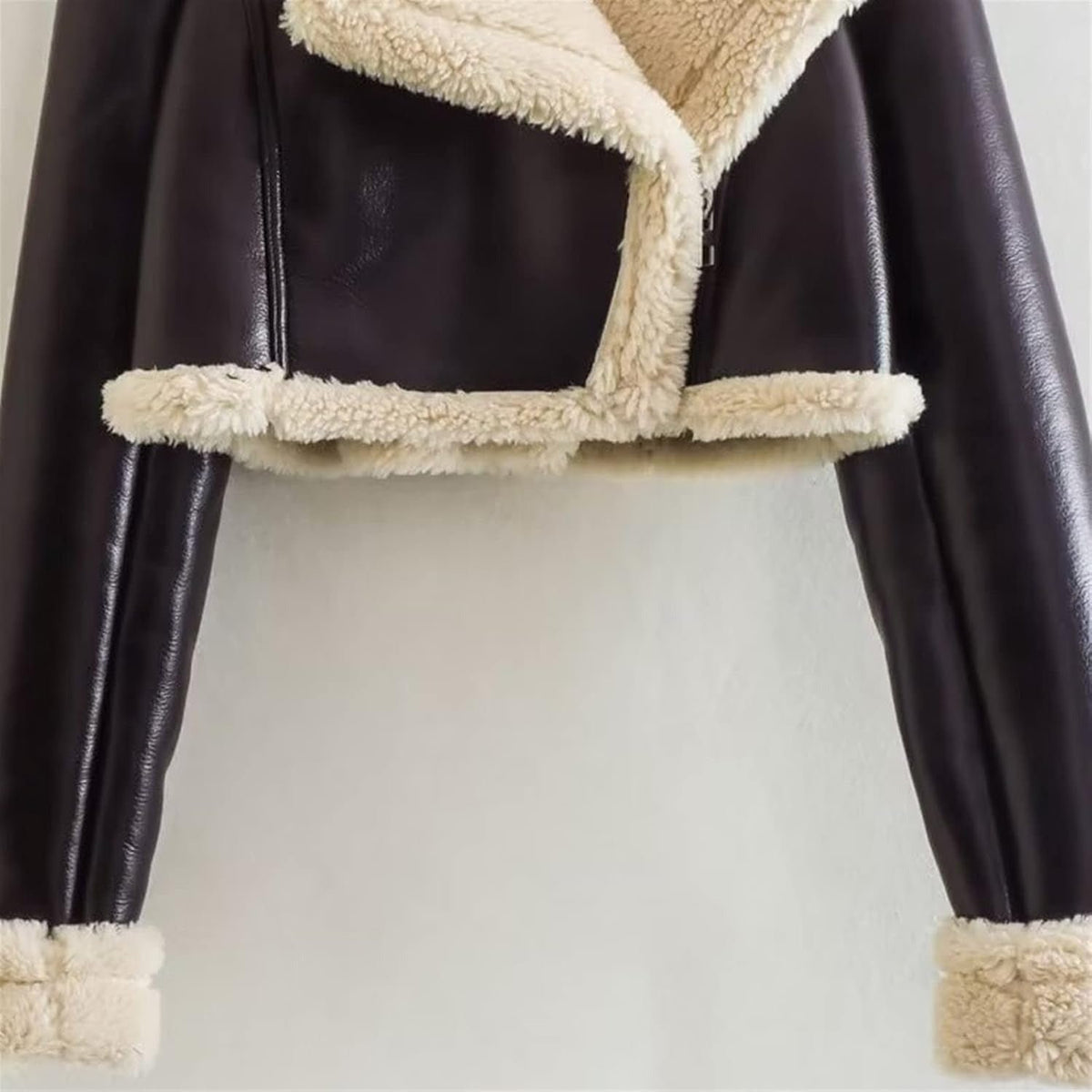 Women's Cropped Faux Leather Moto Shearling Jacket