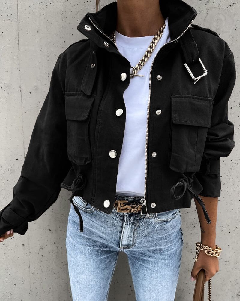 Women's Cropped Utility Jacket - Black