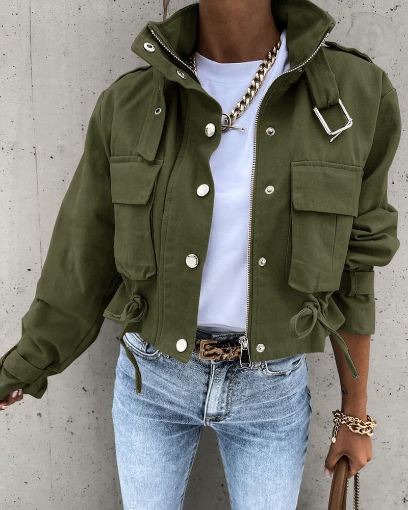 Women's Cropped Utility Jacket - Army