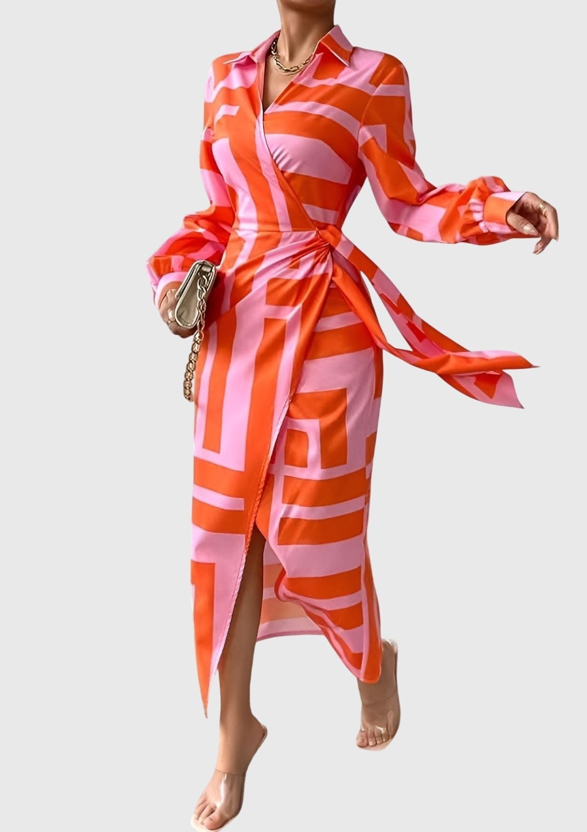 Women's Satin Wrap Midi Party Dress