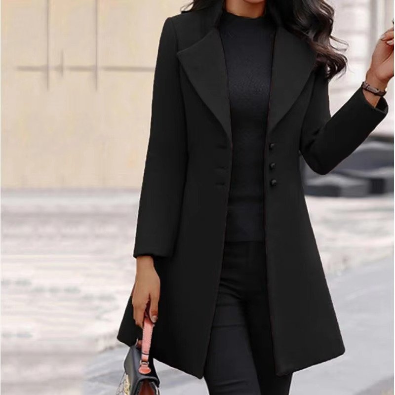 Women's Slim Longline Wool Coat - Black