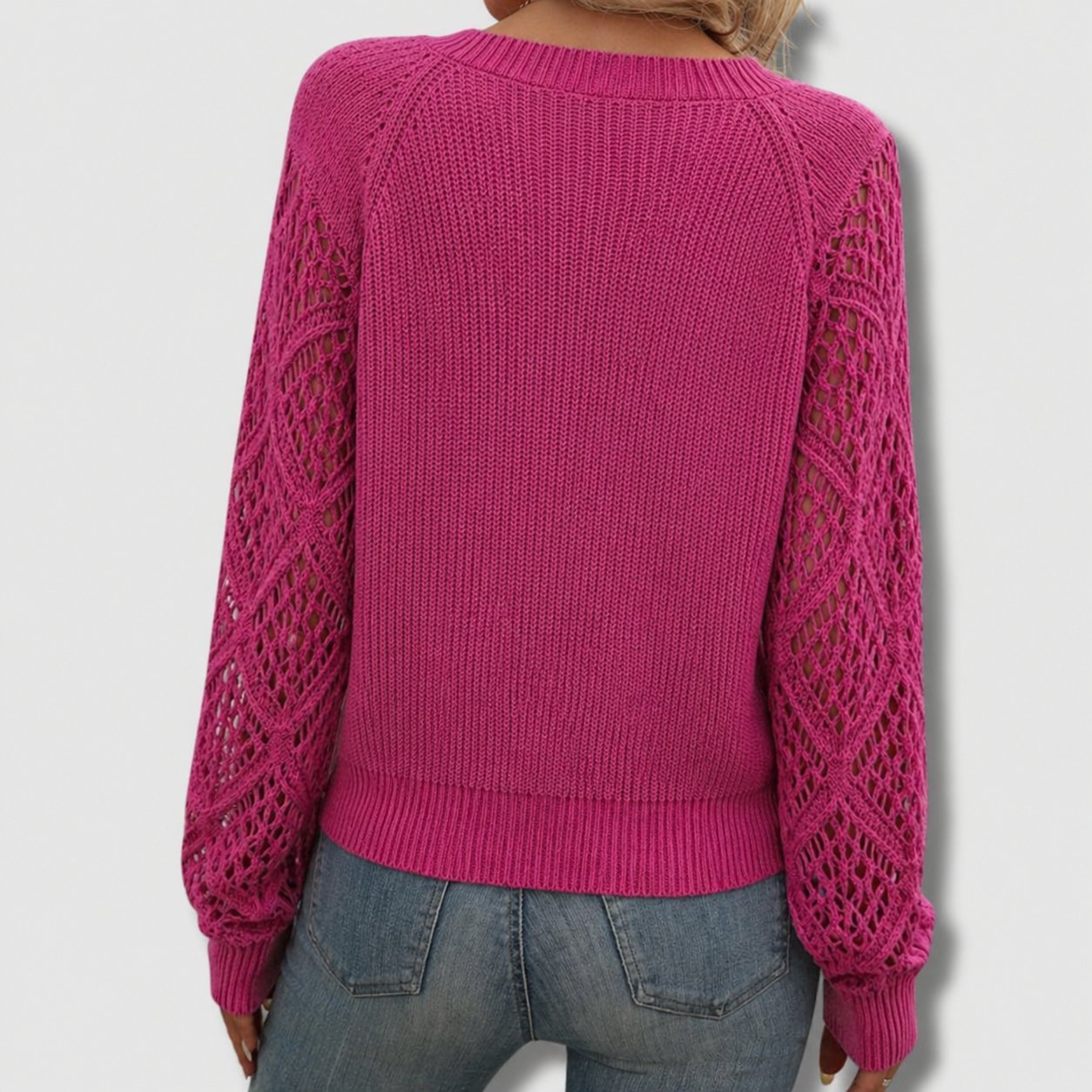 Women's Crochet-Sleeve V-Neck Jumper
