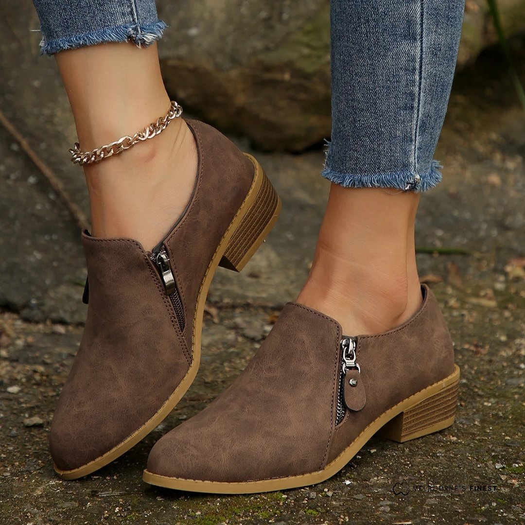 Women's Faux Leather Ankle Boots - Brown