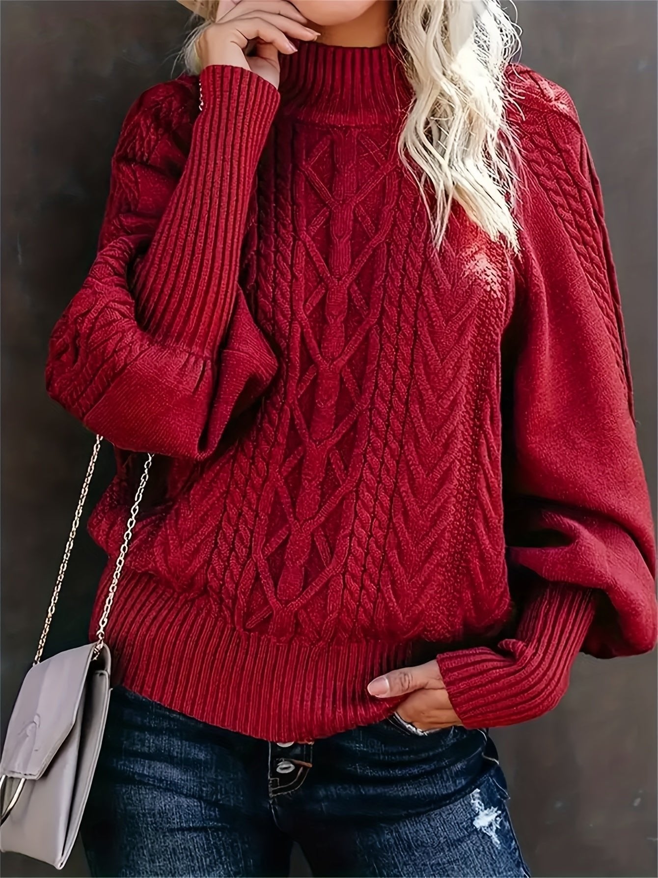 Women's Chunky Funnel Neck Cable Knit Jumper