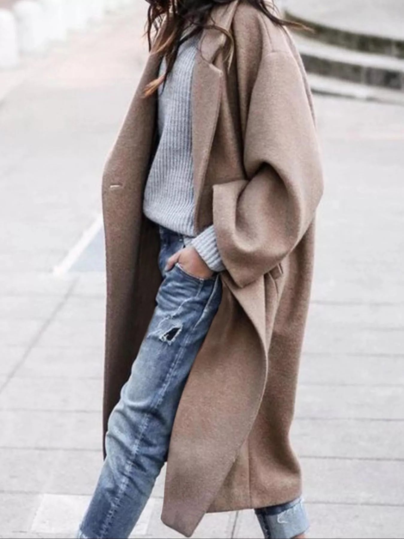 Women's Oversized Maxi Wool Coat - Khaki