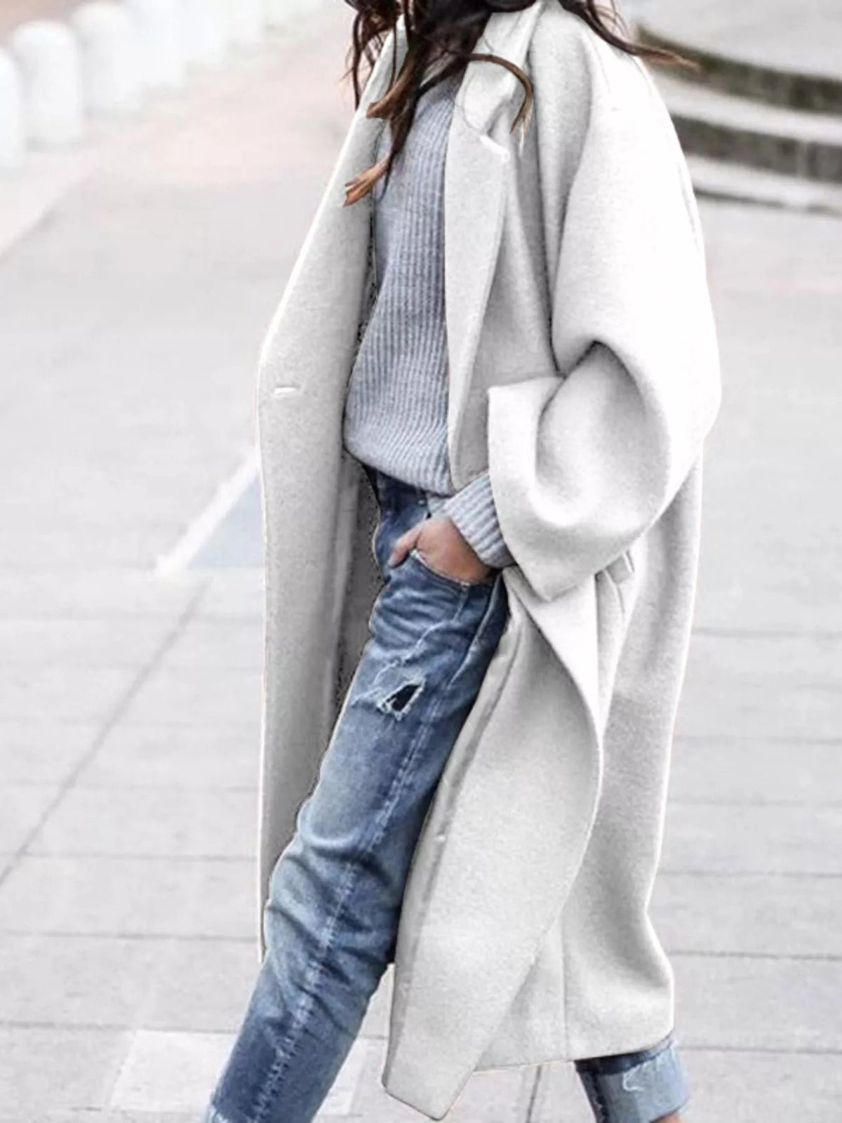Women's Oversized Maxi Wool Coat - White