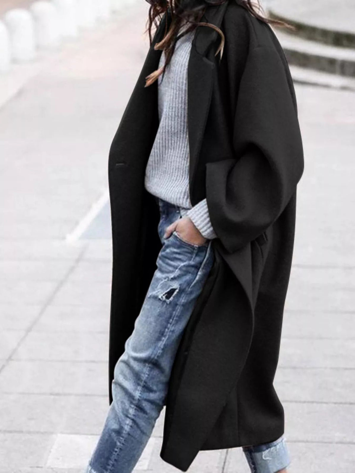 Women's Oversized Maxi Wool Coat - Black