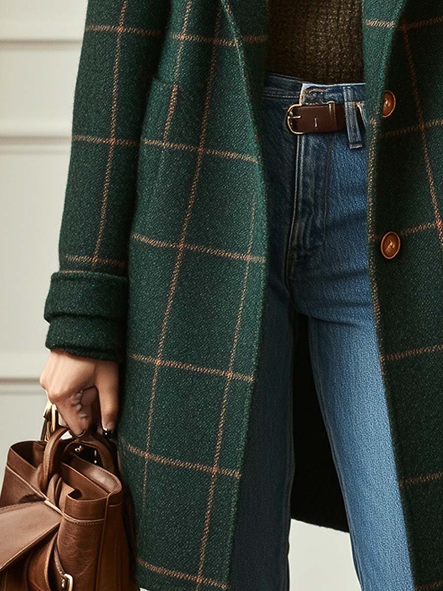 Women's Oversized Plaid Longline Wool Coat