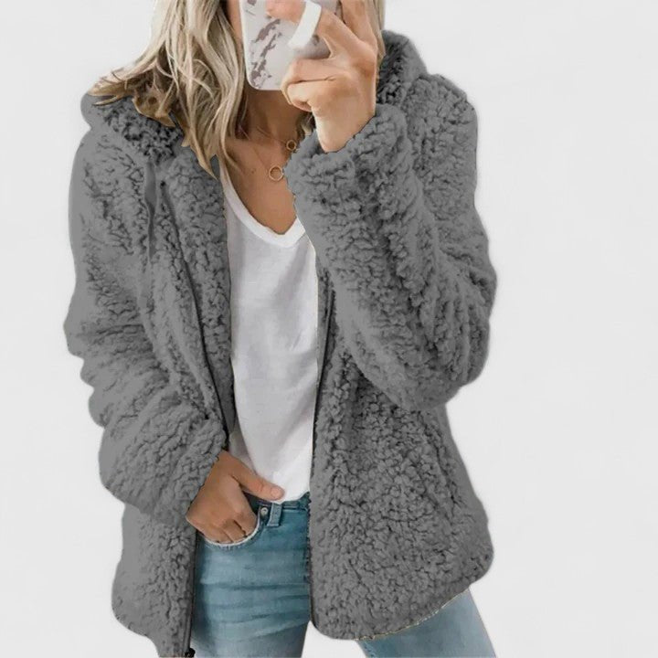 Women's Oversized Sherpa Hooded Teddy Jacket - Dark Gray