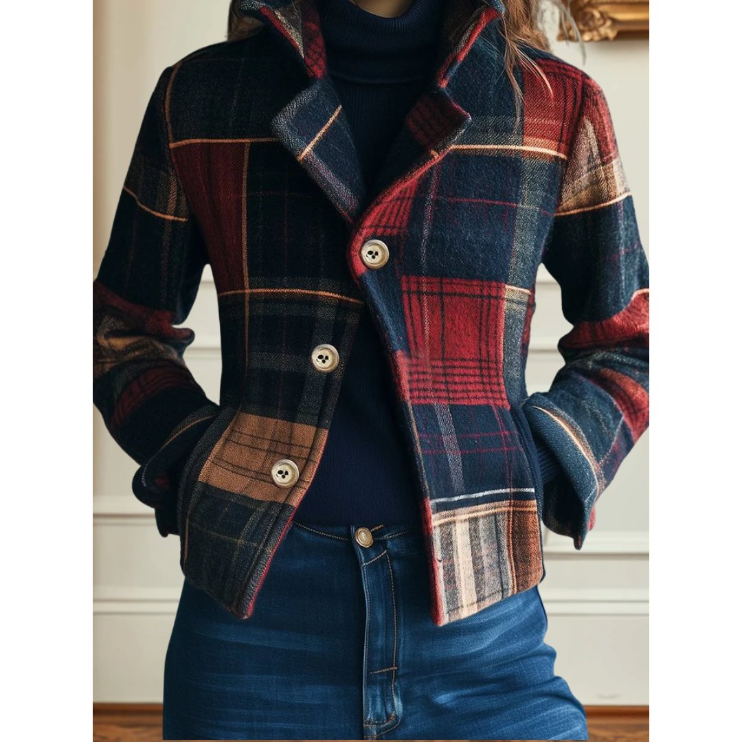 Women's Cropped Plaid Wool Blazer - Multicolored